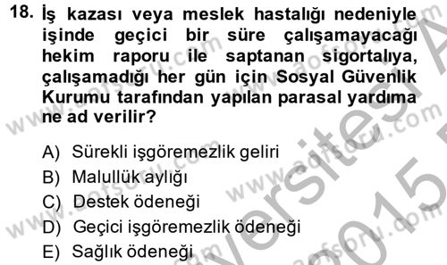 Ev Endüstrisi Dersi 2014 - 2015 Yılı (Final) Dönem Sonu Sınavı 18. Soru