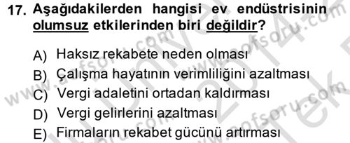 Ev Endüstrisi Dersi 2014 - 2015 Yılı Tek Ders Sınavı 17. Soru