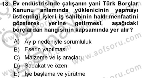 Ev Endüstrisi Dersi 2016 - 2017 Yılı 3 Ders Sınav Soruları 18. Soru