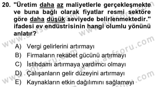 Ev Endüstrisi Dersi 2016 - 2017 Yılı 3 Ders Sınav Soruları 20. Soru