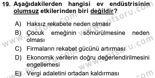 Ev Endüstrisi Dersi 2017 - 2018 Yılı 3 Ders Sınav Soruları 19. Soru