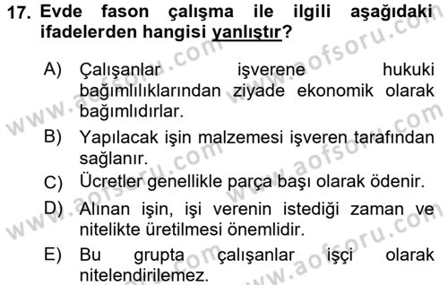 Ev Endüstrisi Dersi 2017 - 2018 Yılı (Vize) Ara Sınav Soruları 17. Soru