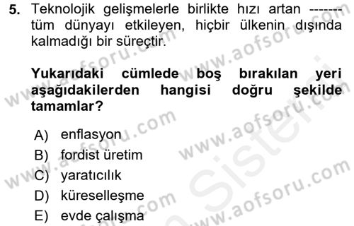 Ev Endüstrisi Dersi 2017 - 2018 Yılı (Vize) Ara Sınav Soruları 5. Soru