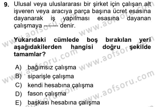 Ev Endüstrisi Dersi 2017 - 2018 Yılı (Vize) Ara Sınav Soruları 9. Soru