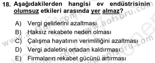 Ev Endüstrisi Dersi 2017 - 2018 Yılı (Final) Dönem Sonu Sınav Soruları 18. Soru