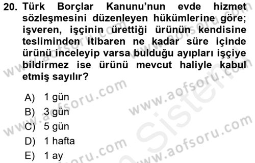 Ev Endüstrisi Dersi 2017 - 2018 Yılı (Final) Dönem Sonu Sınav Soruları 20. Soru