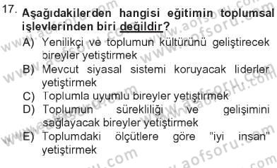 Toplumsal Yaşamda Aile Dersi 2012 - 2013 Yılı Tek Ders Sınav Soruları 17. Soru