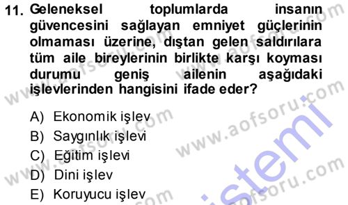 Toplumsal Yaşamda Aile Dersi 2013 - 2014 Yılı (Vize) Ara Sınav Soruları 11. Soru