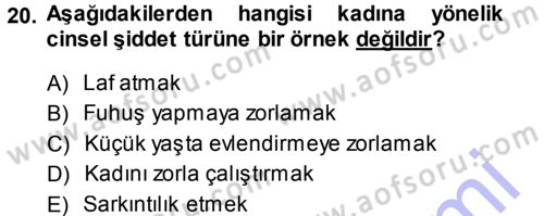 Toplumsal Yaşamda Aile Dersi 2013 - 2014 Yılı (Final) Dönem Sonu Sınav Soruları 20. Soru