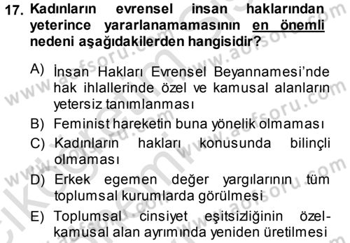 Toplumsal Yaşamda Aile Dersi 2013 - 2014 Yılı Tek Ders Sınav Soruları 17. Soru