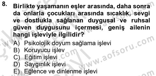 Toplumsal Yaşamda Aile Dersi 2013 - 2014 Yılı Tek Ders Sınav Soruları 8. Soru