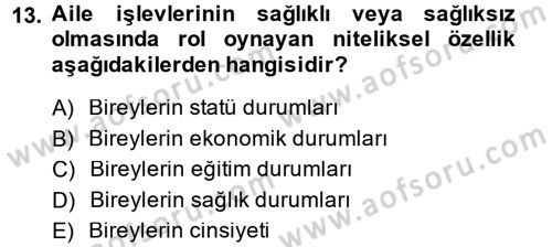Toplumsal Yaşamda Aile Dersi 2014 - 2015 Yılı (Vize) Ara Sınav Soruları 13. Soru