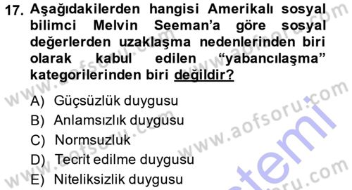Toplumsal Yaşamda Aile Dersi 2014 - 2015 Yılı (Vize) Ara Sınav Soruları 17. Soru