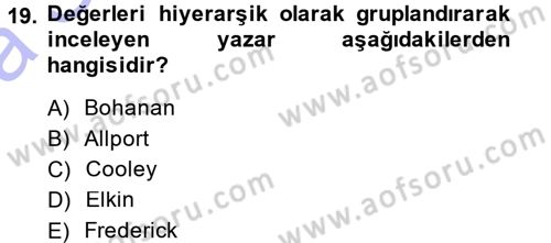 Toplumsal Yaşamda Aile Dersi 2014 - 2015 Yılı (Vize) Ara Sınav Soruları 19. Soru