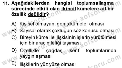 Toplumsal Yaşamda Aile Dersi 2014 - 2015 Yılı (Final) Dönem Sonu Sınav Soruları 11. Soru