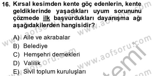 Toplumsal Yaşamda Aile Dersi 2014 - 2015 Yılı (Final) Dönem Sonu Sınav Soruları 16. Soru
