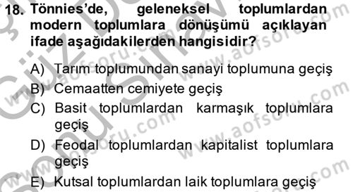 Toplumsal Yaşamda Aile Dersi 2014 - 2015 Yılı (Final) Dönem Sonu Sınav Soruları 18. Soru