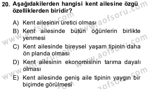 Toplumsal Yaşamda Aile Dersi 2014 - 2015 Yılı (Final) Dönem Sonu Sınav Soruları 20. Soru
