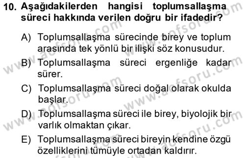 Toplumsal Yaşamda Aile Dersi 2014 - 2015 Yılı Tek Ders Sınav Soruları 10. Soru