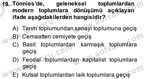 Toplumsal Yaşamda Aile Dersi 2014 - 2015 Yılı Tek Ders Sınav Soruları 19. Soru