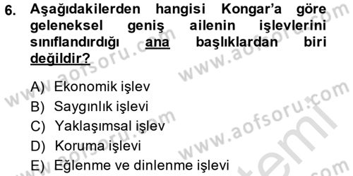 Toplumsal Yaşamda Aile Dersi 2014 - 2015 Yılı Tek Ders Sınav Soruları 6. Soru