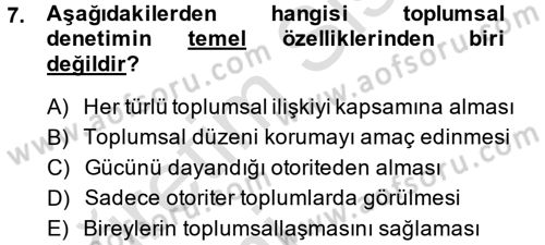 Toplumsal Yaşamda Aile Dersi 2014 - 2015 Yılı Tek Ders Sınav Soruları 7. Soru