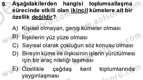 Toplumsal Yaşamda Aile Dersi 2014 - 2015 Yılı Tek Ders Sınav Soruları 9. Soru