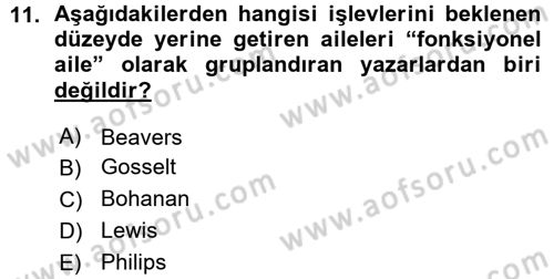 Toplumsal Yaşamda Aile Dersi 2015 - 2016 Yılı (Vize) Ara Sınav Soruları 11. Soru