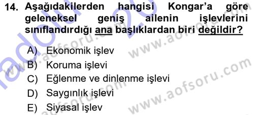 Toplumsal Yaşamda Aile Dersi 2015 - 2016 Yılı (Vize) Ara Sınav Soruları 14. Soru