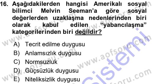 Toplumsal Yaşamda Aile Dersi 2015 - 2016 Yılı (Vize) Ara Sınav Soruları 16. Soru
