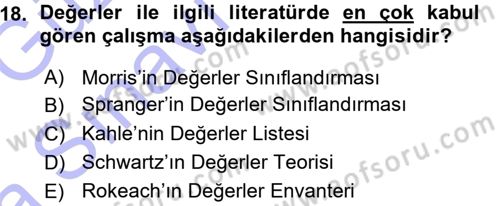 Toplumsal Yaşamda Aile Dersi 2015 - 2016 Yılı (Vize) Ara Sınav Soruları 18. Soru