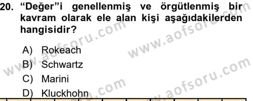 Toplumsal Yaşamda Aile Dersi 2015 - 2016 Yılı (Vize) Ara Sınav Soruları 20. Soru