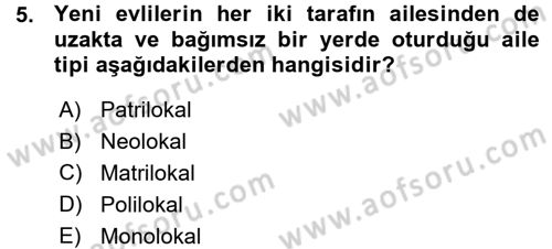 Toplumsal Yaşamda Aile Dersi 2015 - 2016 Yılı (Vize) Ara Sınav Soruları 5. Soru