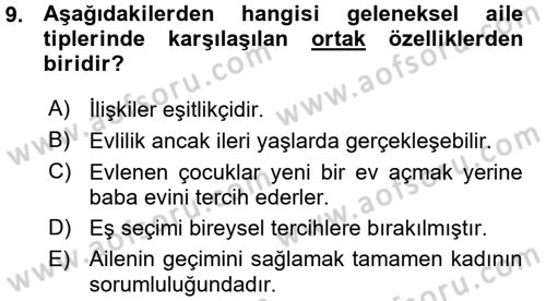 Toplumsal Yaşamda Aile Dersi 2015 - 2016 Yılı (Vize) Ara Sınav Soruları 9. Soru