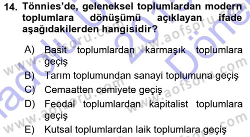 Toplumsal Yaşamda Aile Dersi 2015 - 2016 Yılı (Final) Dönem Sonu Sınav Soruları 14. Soru
