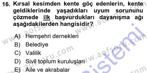 Toplumsal Yaşamda Aile Dersi 2015 - 2016 Yılı (Final) Dönem Sonu Sınav Soruları 16. Soru