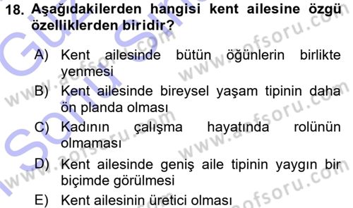 Toplumsal Yaşamda Aile Dersi 2015 - 2016 Yılı (Final) Dönem Sonu Sınav Soruları 18. Soru