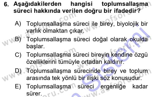 Toplumsal Yaşamda Aile Dersi 2015 - 2016 Yılı (Final) Dönem Sonu Sınav Soruları 6. Soru