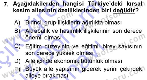 Toplumsal Yaşamda Aile Dersi 2015 - 2016 Yılı (Final) Dönem Sonu Sınav Soruları 7. Soru