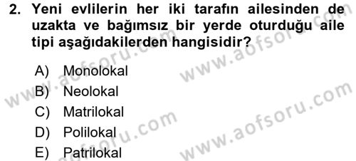 Toplumsal Yaşamda Aile Dersi 2016 - 2017 Yılı 3 Ders Sınav Soruları 2. Soru