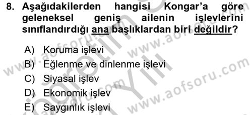 Toplumsal Yaşamda Aile Dersi 2016 - 2017 Yılı 3 Ders Sınav Soruları 8. Soru