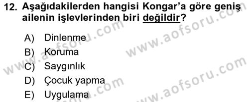 Toplumsal Yaşamda Aile Dersi 2016 - 2017 Yılı (Vize) Ara Sınav Soruları 12. Soru