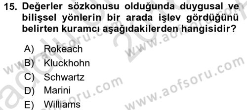 Toplumsal Yaşamda Aile Dersi 2016 - 2017 Yılı (Vize) Ara Sınav Soruları 15. Soru
