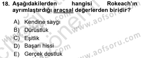 Toplumsal Yaşamda Aile Dersi 2016 - 2017 Yılı (Vize) Ara Sınav Soruları 18. Soru