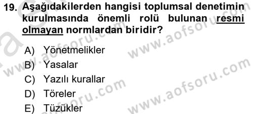 Toplumsal Yaşamda Aile Dersi 2016 - 2017 Yılı (Vize) Ara Sınav Soruları 19. Soru