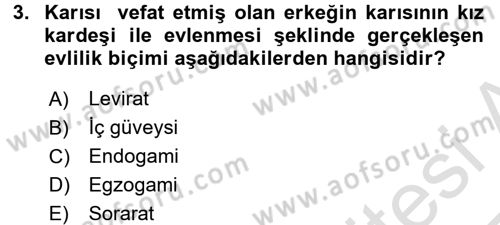 Toplumsal Yaşamda Aile Dersi 2016 - 2017 Yılı (Vize) Ara Sınav Soruları 3. Soru