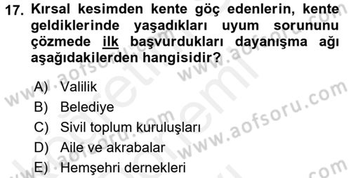 Toplumsal Yaşamda Aile Dersi 2016 - 2017 Yılı (Final) Dönem Sonu Sınav Soruları 17. Soru