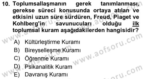 Toplumsal Yaşamda Aile Dersi 2017 - 2018 Yılı 3 Ders Sınav Soruları 10. Soru
