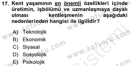 Toplumsal Yaşamda Aile Dersi 2017 - 2018 Yılı 3 Ders Sınav Soruları 17. Soru