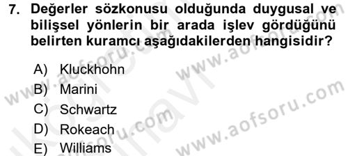 Toplumsal Yaşamda Aile Dersi 2017 - 2018 Yılı 3 Ders Sınav Soruları 7. Soru